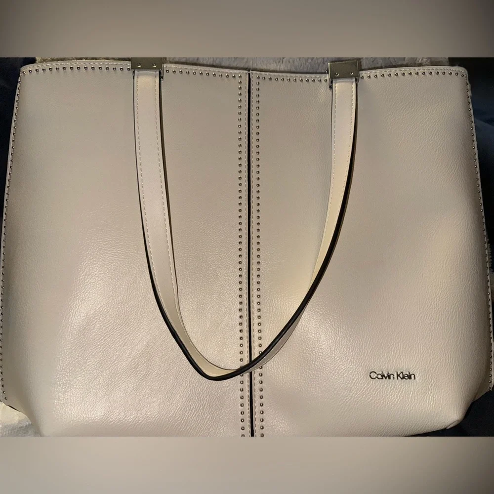 Calvin Klein Cream Leather Tote Satchel